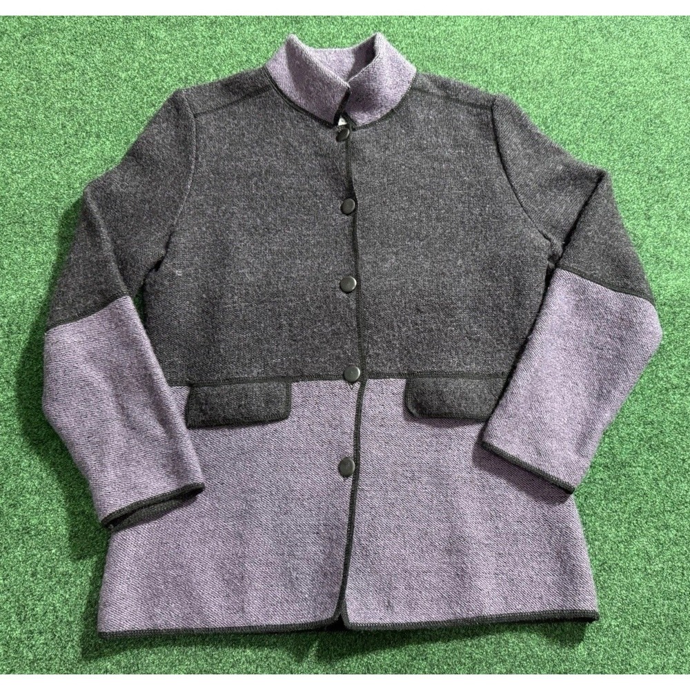 South Wool Women's Wool Cardigan Sweater Button Front Medium Purple Gray
